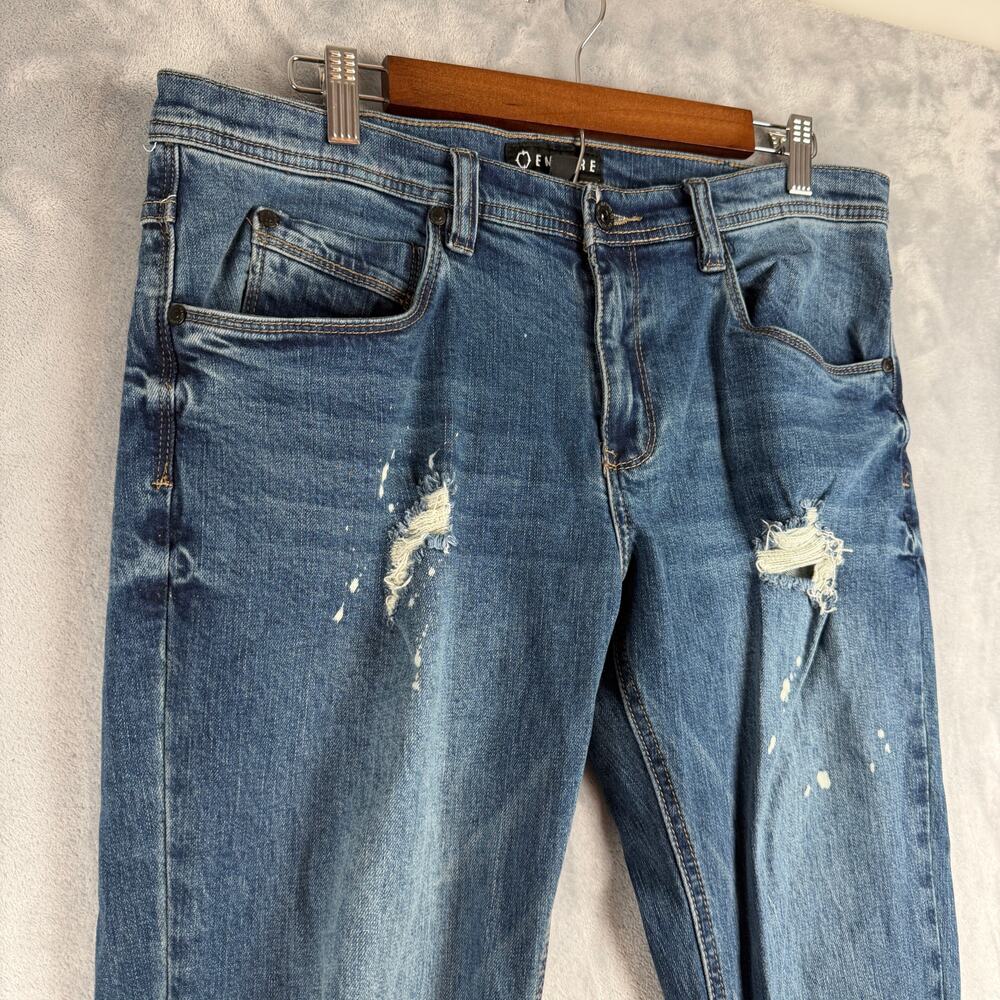 Empyre Recoil Jeans Men's 34 Distressed Paint‎ Splatter Blue Super Skinny